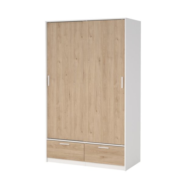 Line Kleiderschrank 2 Tren 2 Schubladen Nussbaum dekor wei.
