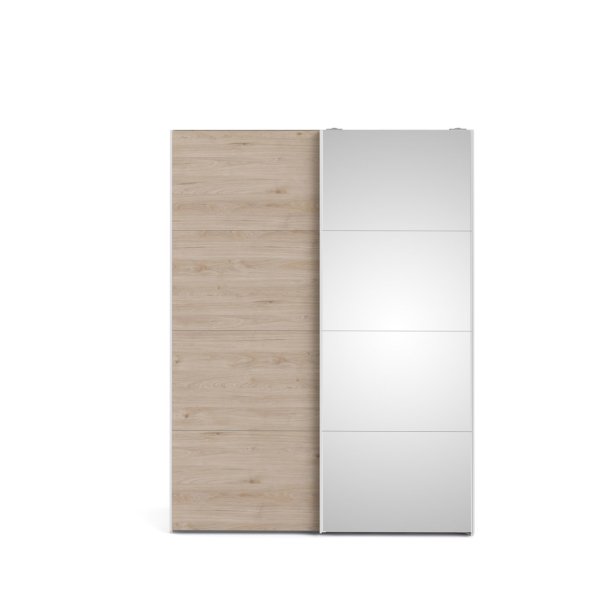 Veto Schiebetrenschrank B150 cm 1 Tr und 1 Spiegeltr Wei- und Hickory-Dekor.