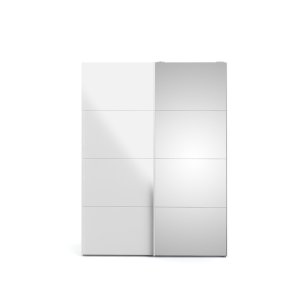 Veto Schiebetrenschrank B150 cm 1 Tr und 1 Spiegeltr wei und wei hochglanz.