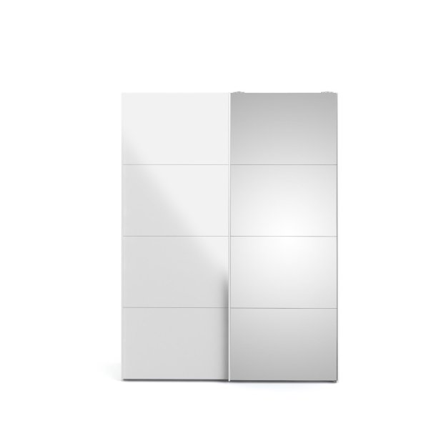 Veto Schiebetrenschrank B150 cm 1 Tr und 1 Spiegeltr wei und wei hochglanz.
