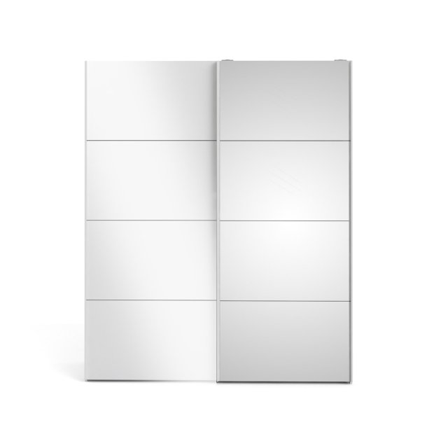 Veto Schiebetrenschrank B183 cm 1 Tr und 1 Spiegeltr wei und wei hochglanz.