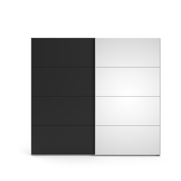 Veto Schiebetrenschrank B243 cm 1 Tr und 1 Spiegeltr wei und mattschwarz.