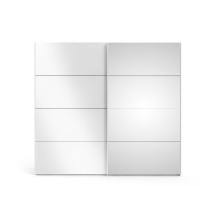 Veto Schiebetrenschrank B243 cm 1 Tr und 1 Spiegeltr wei und wei hochglanz.
