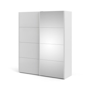Veto Schiebetrenschrank B183 cm 1 Tr und 1 Spiegeltr wei und wei hochglanz.