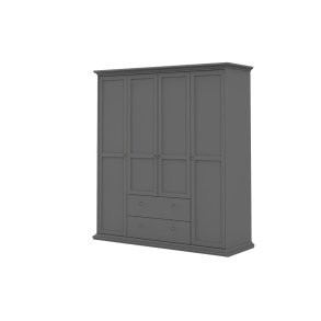 Venedig Kleiderschrank 4 Tren und 2 Schubladen matt grau.