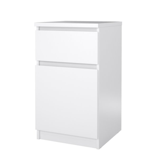 Naia stolik nocny drzwi odwracalna 1 drzwi 1 szuflada biały wysoki połysk.