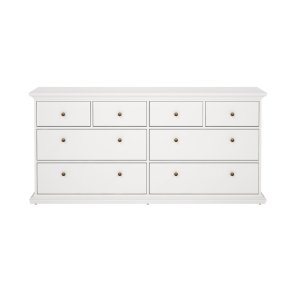 Venedig kommode med 4 store og 4 sm skuffer, bredde 183 cm, hyde 86 cm hvit.