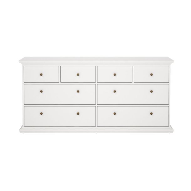 Venedig kommode med 4 store og 4 sm skuffer, bredde 183 cm, hjde 86 cm hvid.