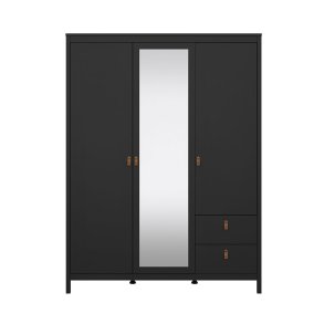 Madrid Kleiderschrank 199x150x59cm, 2 Tren, 1 Spiegeltr, 2 Schubladen matt schwarz.