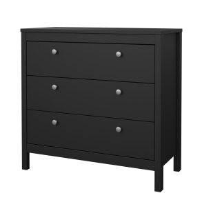 Madrid Kommode 3 Schubladen schwarz matt.