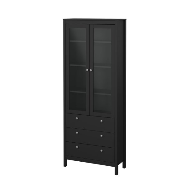 Madrid Vitrinenschrank 2 Glastren 3 Schubladen schwarz matt.