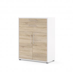 Prisme Aktenschrank mit 2 Schubladen und 2 Türen weiss, Eiche Dekor