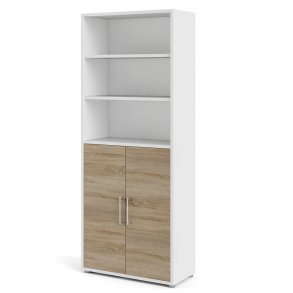 Prisme kontorreol hy 2 drer og 2 hyller, hvit, eik dekor