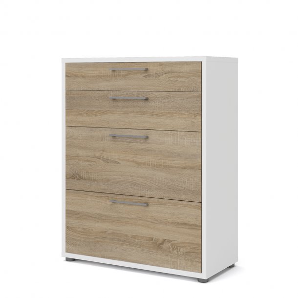 Prisme Kommode 4 Schubladen weiss, Eiche Dekor