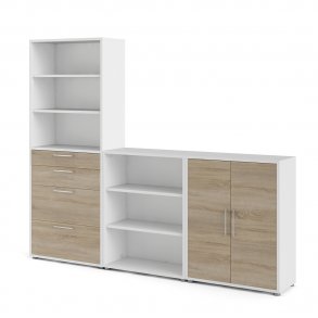 Prisme kontor reolvegg, hvit, eik dekor