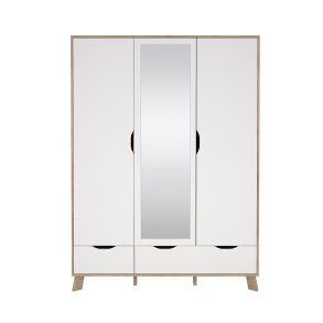 Ikast Kleiderschrank 201x148x58cm, 2 Tren, 1 Spiegeltr, 2 Schubladen Eichen-Dekor, wei.