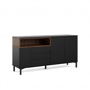 Rosa Szafa 1 płka, 1 małe drzwiczki, 3 szuflady, 2 drewniane drzwi czarny, dekor orzech.