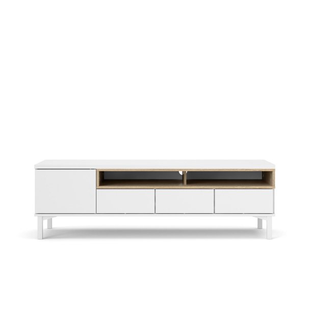 Roomers TV mbel 1 lge, 3 skuffer, 2 hylder hvid eg dekor struktur.