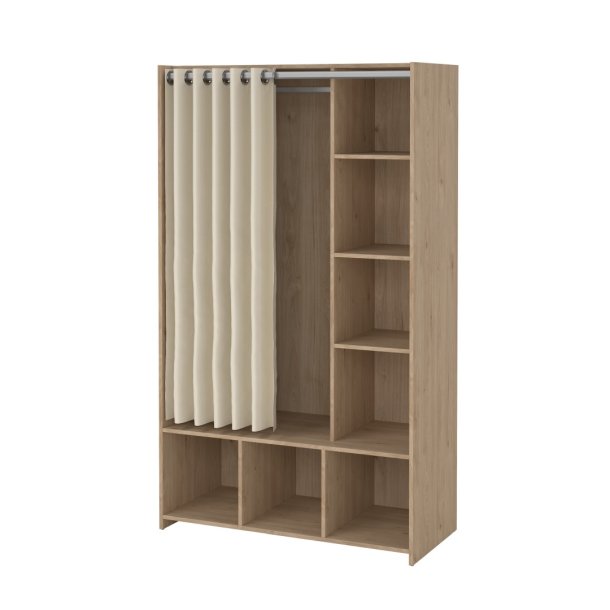 Kit kldeskab med gardin valnd dekor beige.
