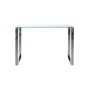 Kate Konsolentisch mit klaren Glas und Chrom Gestell.