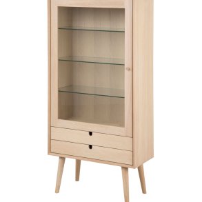 Canes Vitrine mit 1 Tr und 2 Schubladen aus Eiche Furnier und massiv Eiche, wei gelaugt.