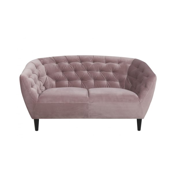 Rian sofa 2 seter stvet rosa med svarte ben.