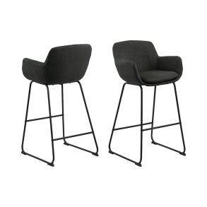 Lira barstol i mrk gr og pulverlakkert stell i svart.