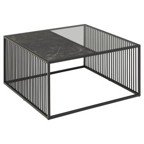 Strington Couchtisch 80x80 cm Glas rauchfarbenen, schwarz Marmor dekor.
