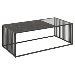 Strington Couchtisch 120x60 cm Glas, rauchfarbenen, schwarz Marmor dekor.