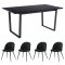Tilst matgrupp matbord svart marmortryck 90x160 4 stolar velour svart.