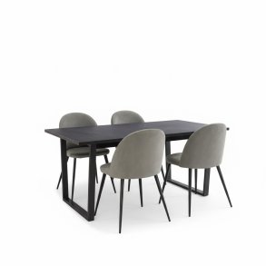 Tilst matgrupp matbord svart marmortryck 90x160 4 stolar velour gr.