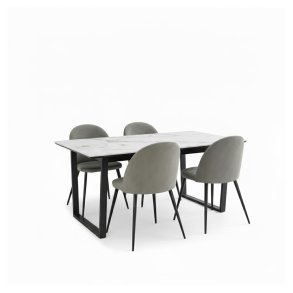 Tilst matgrupp matbord vit marmortryck 90x160 4 stolar velour gr.