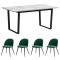 Tilst matgrupp matbord vit marmortryck 90x160 4 stolar velour grn.