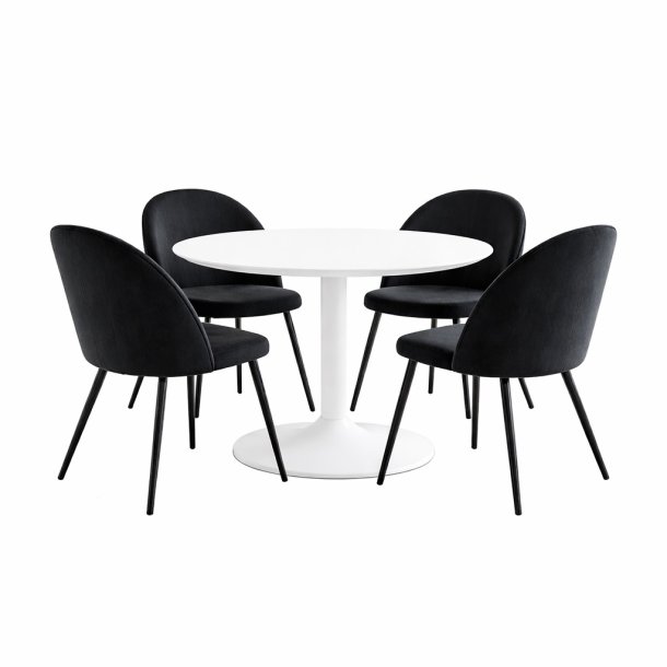 Carry Essgruppe Tisch �110cm, 4 St�hlen Velour schwarz.