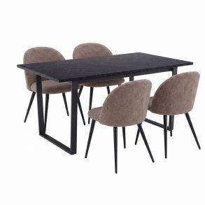 Tilst ensemble pour salle � manger table effet marbre noir 90x160 et 4 chaises boucl� marron.