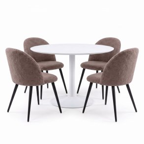 Carry ensemble pour salle � manger table �110 cm, 4 chaises boucl� marron.