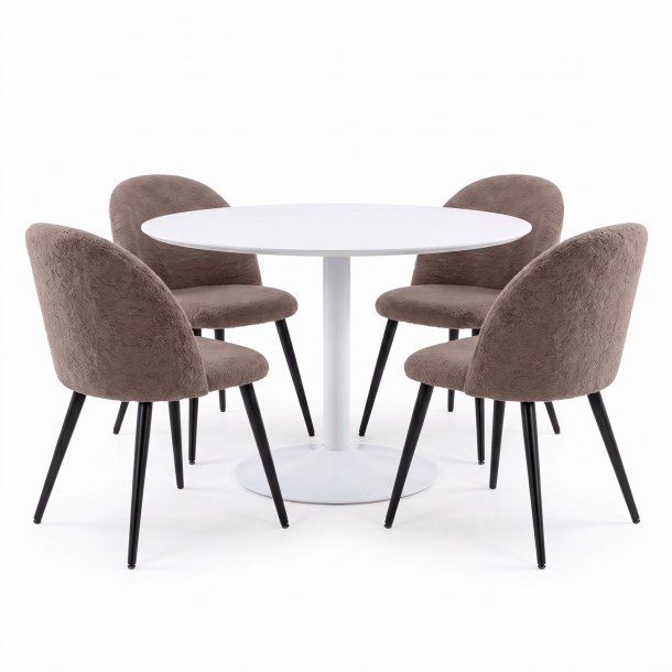 Carry ensemble pour salle � manger table �110 cm, 4 chaises boucl� marron.