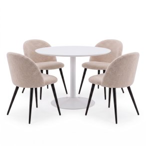 Carry ensemble pour salle � manger table �110 cm, 4 chaises boucl� beige.