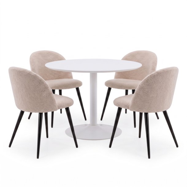 Carry ensemble pour salle � manger table �110 cm, 4 chaises boucl� beige.