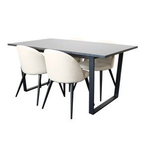 Tilst matgrupp matbord svart marmortryck och 4 stolar sammet beige.