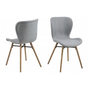 Bali Esszimmerstuhl Stoff hellgrau und massiven Beinen aus Eiche.