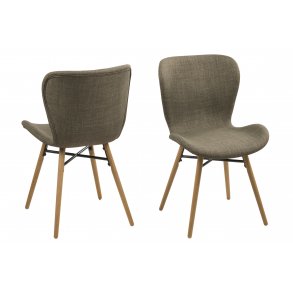 Bali Esszimmerstuhl Stoff khaki farben und massiven Beinen aus Eiche.