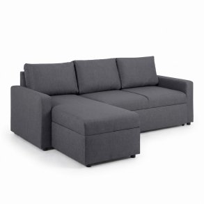Sander Schlafsofa mit Ottomane, Aufbewahrung und Auszug grau.