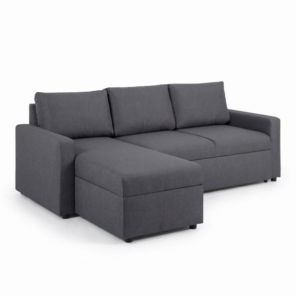 Sander Schlafsofa mit Ottomane, Aufbewahrung und Auszug grau.