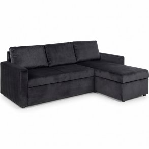 Sacramento Schlafsofa Chaiselong wendbar, versteckte Aufbewahrung und ausziehbares Bett antracitgrau.