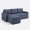 Sander Schlafsofa mit Ottomane, Aufbewahrung und Auszug blau.