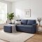 Sander Schlafsofa mit Ottomane, Aufbewahrung und Auszug blau.
