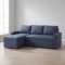 Sander Schlafsofa mit Ottomane, Aufbewahrung und Auszug blau.