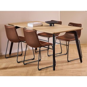 Cadiz matgrupp bord och 4 stolar PU konstl�der natur, cognac.