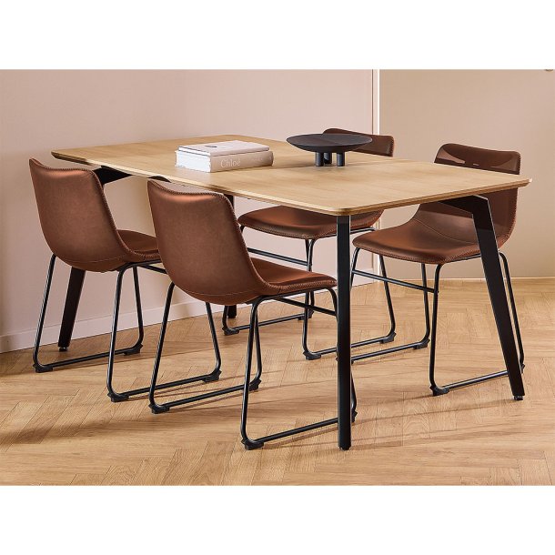 Cadiz matgrupp bord och 4 stolar PU konstl�der natur, cognac.